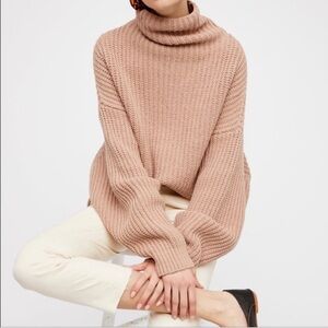Free People Too Deep Chunky Turtleneck Sweater Beige XS